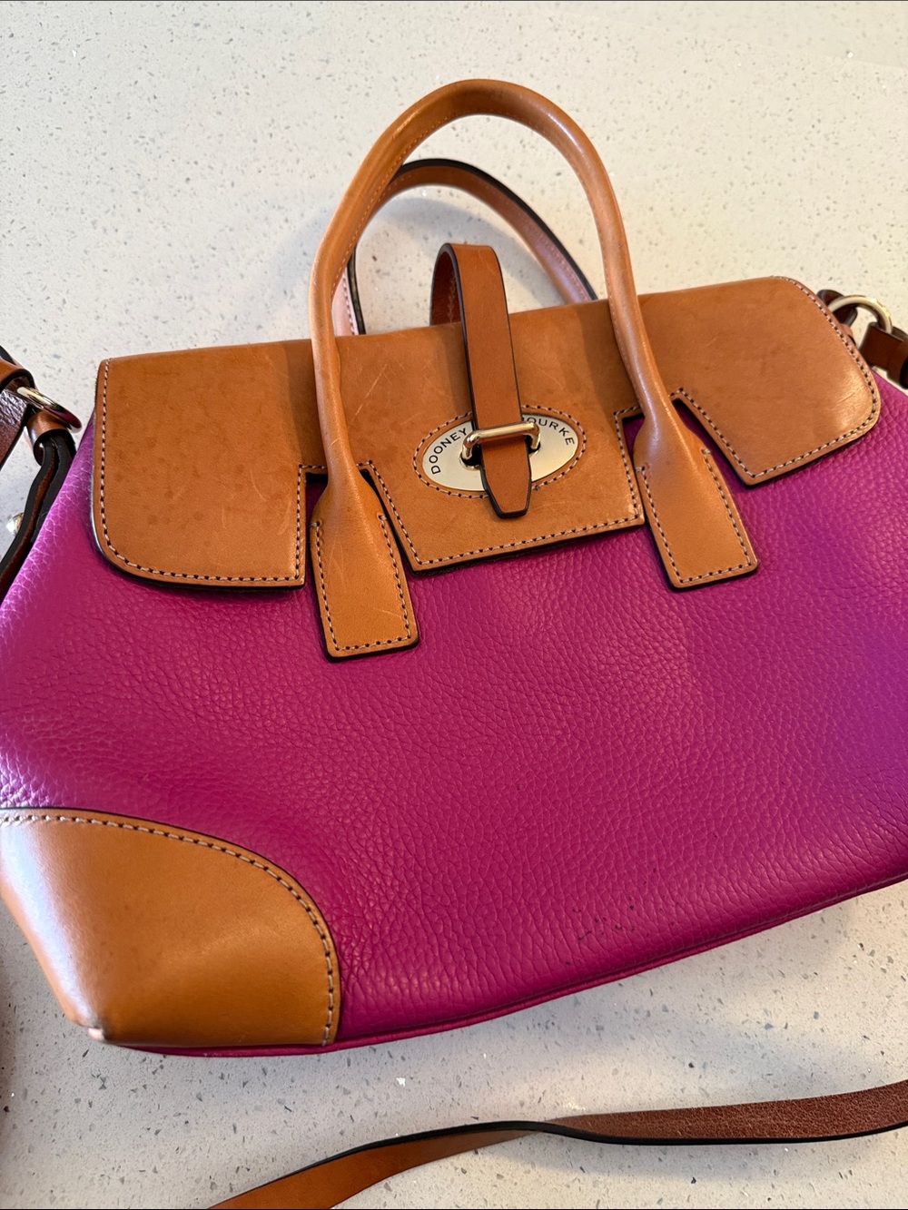 Dooney & Bourke Pink and Tan Leather Satchel - Picture 3 of 12